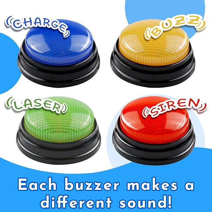 Buzzers for Trivia Games, Family Feud Buzzers for Adults, Game Buzzers with Lights and Sound, Answer Buzzers for Classroom, Perfect for Family Game and Trivia Nights