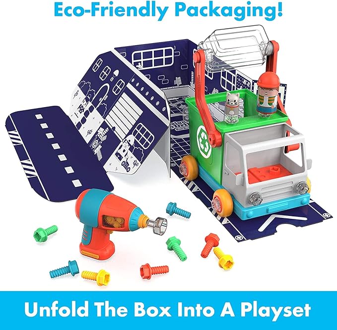 Educational Insights Design & Drill Bolt Buddies Recycling Truck - Construction Toys & Toddler Tools, Kids Tool Set with Real Electric Drill Toy, Take Apart STEM Set, Building Kit & Gift for Ages 3+
