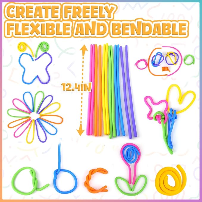 Fidget Toys Sensory Sticks for Kids: 12 Pack Sensory Toys for Kids with Autism Calming - Quiet Fidgets for Classroom Must Have - Creative Students Prizes Fun Party Favors Gifts