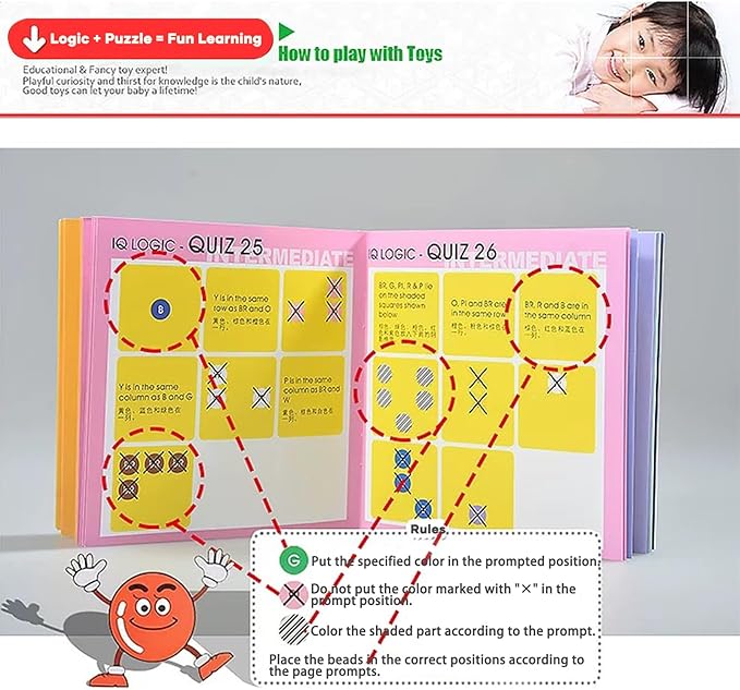9-color puzzle game, IQ Logic positioning for kids Ages 3 and Up. Travel game for car. STEM toys with 60 sets of questions beginner to advanced levels. Educational Strategy board game as gifts for kid