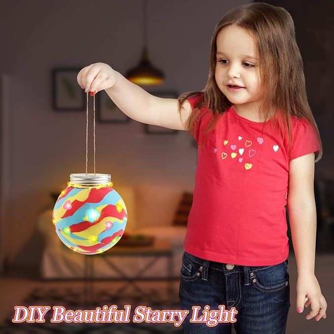 4 Set Kids Clay Arts and Crafts, Kid Craft Kit 8-12, Air Dry Clay Lantern Boys Girls Art Kits, Class Activities Group Projects Ages 7 8 9 10 11 Year Old, Fun Camping Crafts Christmas Stocking Stuffers