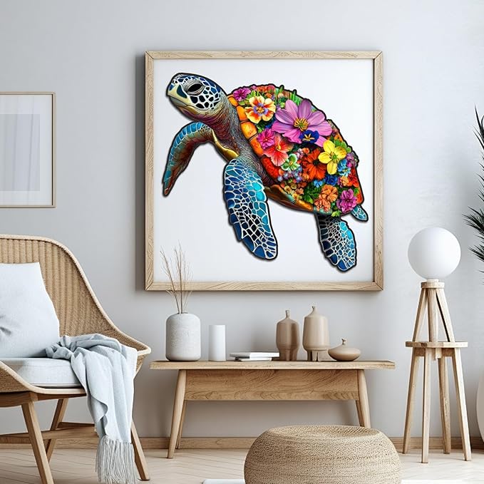 Wooden Puzzles for Adults, Sea Turtle Jigsaw Puzzle 500 Pieces-5MM Thickness,Unique Animal Shape Cut Puzzle, Fun Challenging Puzzles Family Game Gift