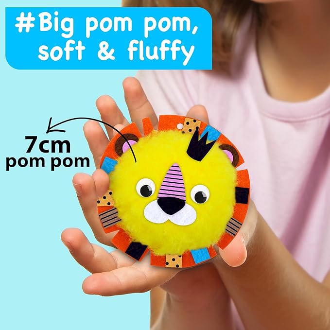 EZCRA Big Pom Pom Animal Craft Kit for Kids Ages 4-6 - DIY Pom Pom Crafts for Girls Boys Toddlers - Make 10 Plush Animals - Mess Free Arts and Crafts Kit