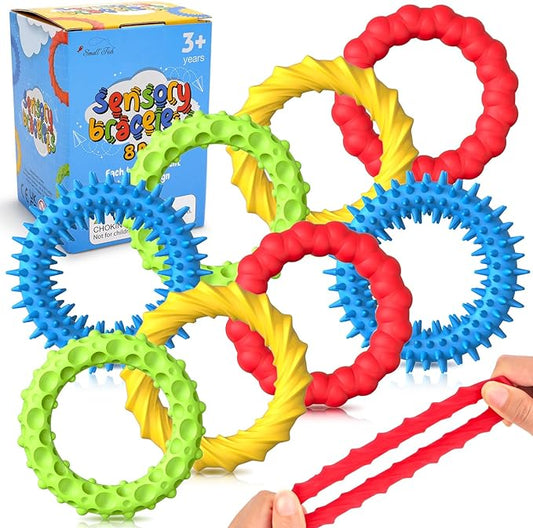 Sensory Fidget Toys for Kids Adults - 8 Pack Stretchy Fidget Bracelet | Texture & Calming Autism Sensory Toys for Special Needs Autistic Children | Calm Down Toy for Toddler Girls Boys