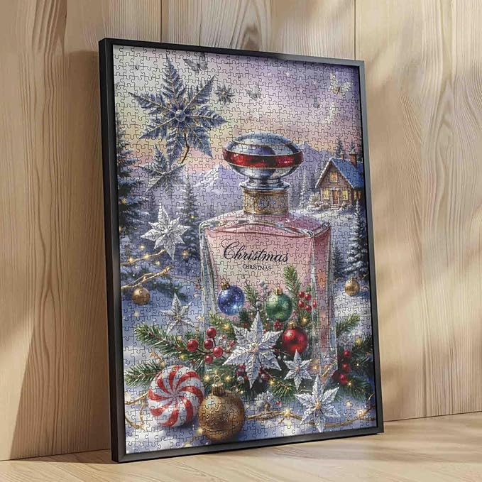 1000 Piece Jigsaw Puzzles for Adults Christmas Perfume with Xmas Trees Painting Jigsaw Puzzle Wooden House Puzzles 20''x27”inch Winter Landscape 1000 Pieces Craft Puzzle Wall Decor Family Challenging