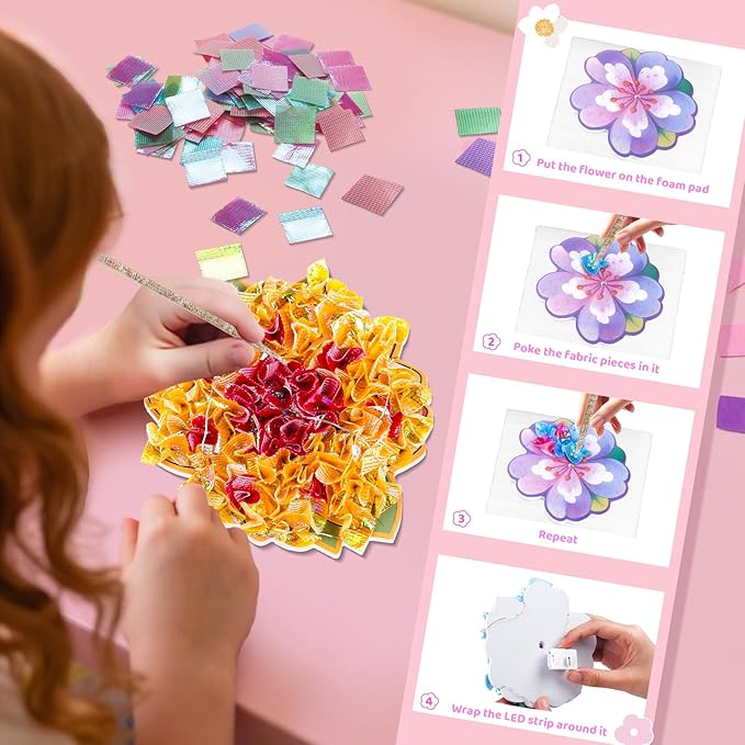 DIY Flower Bouquet Craft Kits, Poke in Arts and Crafts for Kids Girls Boys 4 5 6 7 8 9 10 11 12 Years Old Great Birthday Christmas Gifts 6 Flowers with LED Lights