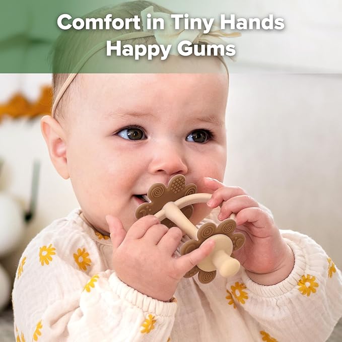 haakaa Silicone Baby Teether Toys,Nipple-Shaped End for Gum Massage,360Β° Baby Toothbrush Head for Self-Brushing Training,Easy to Grip-Cocoa