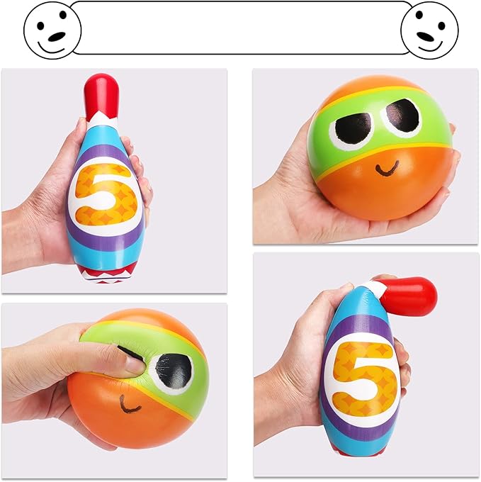 Kids Bowling Set 2-5 Toddler Indoor Bowling Game Toy Gifts for 1 2 3 4 Year Old Boys Girls Soft 10 Colorful Foam Bowling Pins 2 Bowling Ball Developmental Sensory Toddler Age 2-4 3-5 Birthday Present
