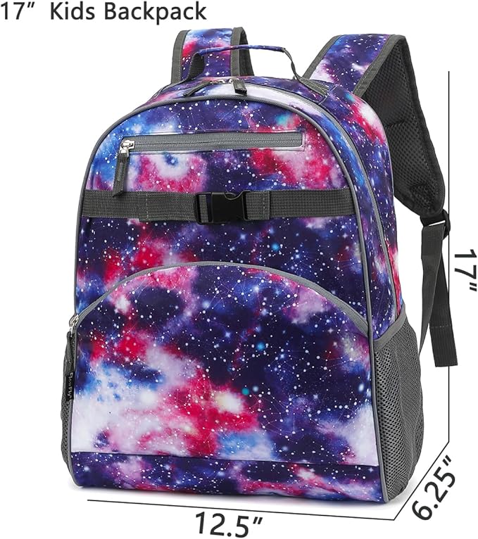 FlowFly Kids Backpack for Toddler Boys Girls, Simple Lightweight Bookbag for Daycare Kindergarten Elementary School Travel, Small Modern Bag (Large), Galaxy