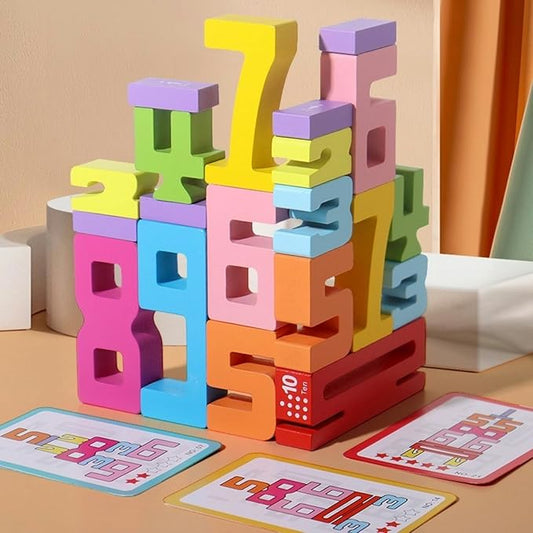 20PCS Wooden Number Building Blocks 1-10 - Montessori Math Stacking Number Blocks Toys with Counting Games, Bright Digital Building Blocks Friends of 10, STEM Learning Toys for Kids Ages 3-8
