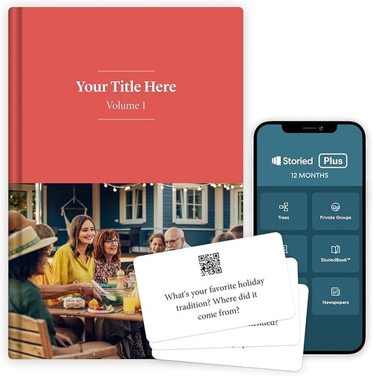 Storied Family Tree Kit, Ancestry & Family History Research with Memory Keepsake Book & Conversation Cards, Genealogy Story Telling Set, 12-Month Subscription to Plus & StoriedBook™ Studios