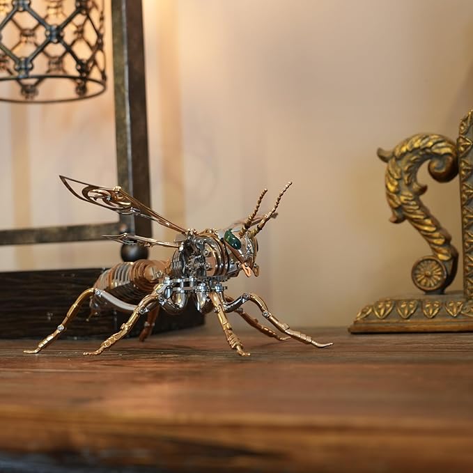 3D Metal Wasp Puzzles for Adults Model Kits Mechanical Puzzle Building Blocks, Difficult DIY for Assembly Gifts for Men (Rose Golden(Green Eyes))