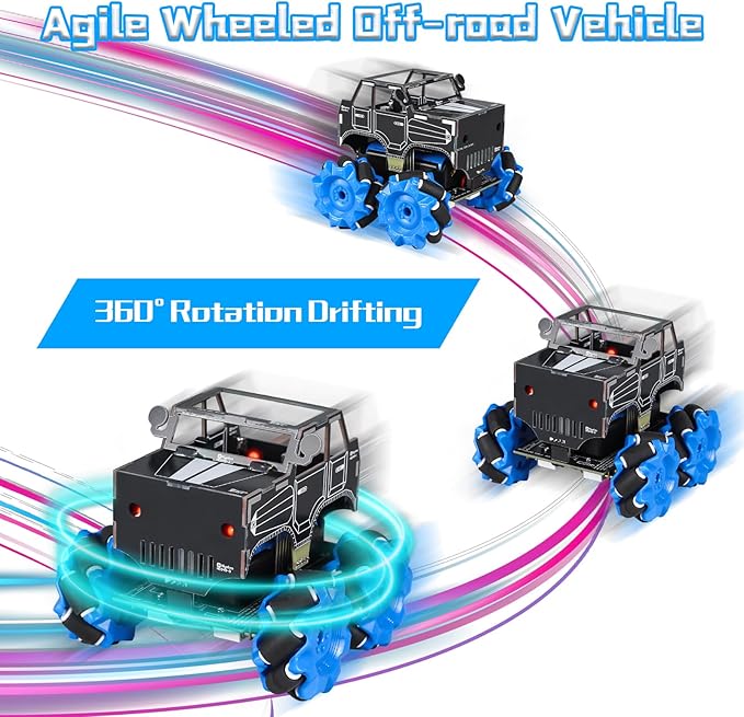 PEMENOL DIY RC Robot Car Kit with Mecanum Wheels, 360° Omnidirectional Movement, Soldering Electronics Project, Dual Remote & WiFi Control, Robotics Kit for School College Hobbyists Present