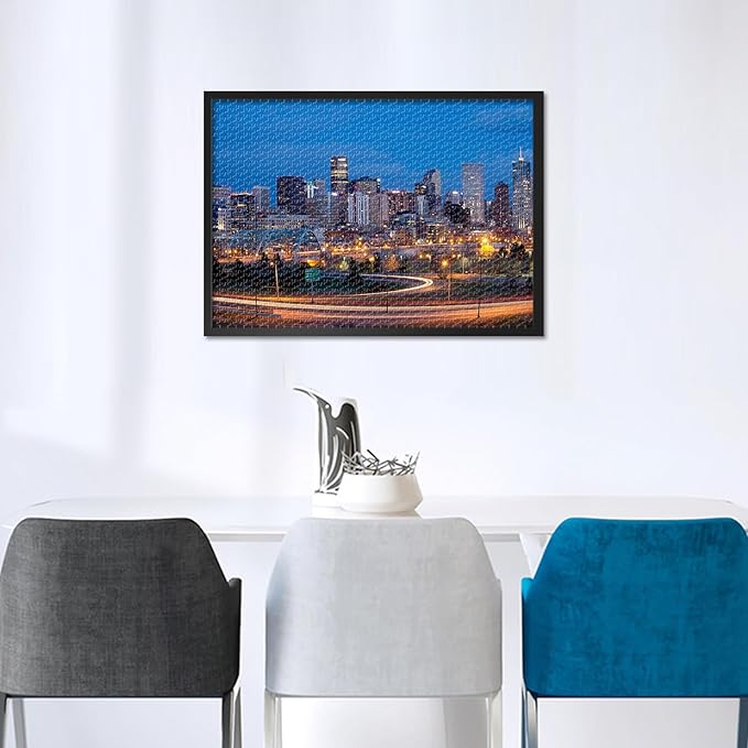 1000 Piece Puzzle for Adults Denver Skyline at Night - Jigsaw Puzzles 1000 Pieces, Hard Impossible Challenging Puzzle Cityscape Theme (27.5"x19.7"), Family Game Night Gift & Home Decor