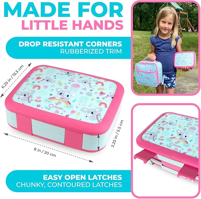 Bento Lunch Box for Kids with Thermo Food Jar for Hot Food Soup, Insulated Lunch Bag and Ice Cold Pack Set, Stainless Steel Lunch Thermal, Container Boxes with 4 Compartments, Koala