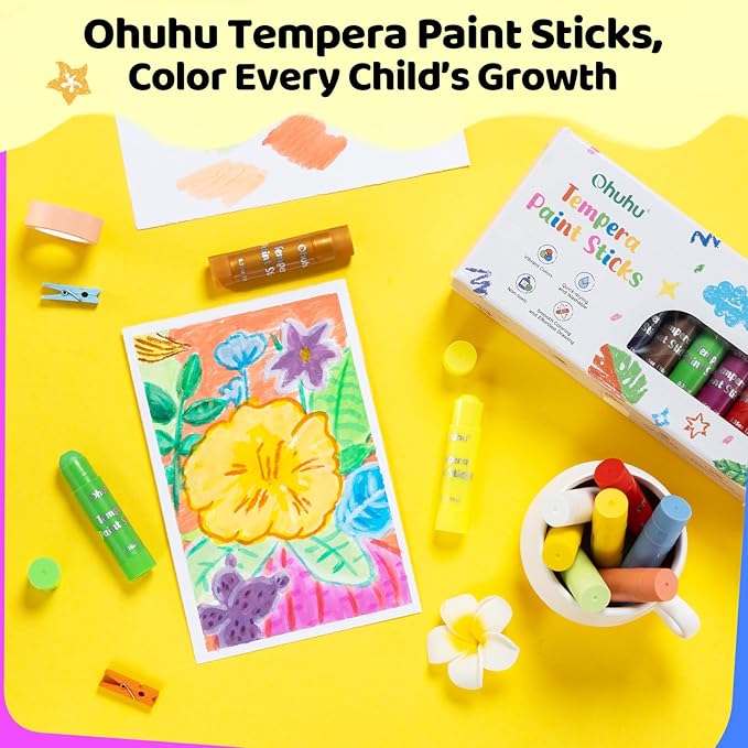 Ohuhu 36-Color Washable Tempera Paint Sticks for Kids, Non-Toxic Quick-Drying Paint Set for Drawing, Graffiti & Crafting - Works on Paper, Glass, Wood, Ceramic, Canvas & Rock