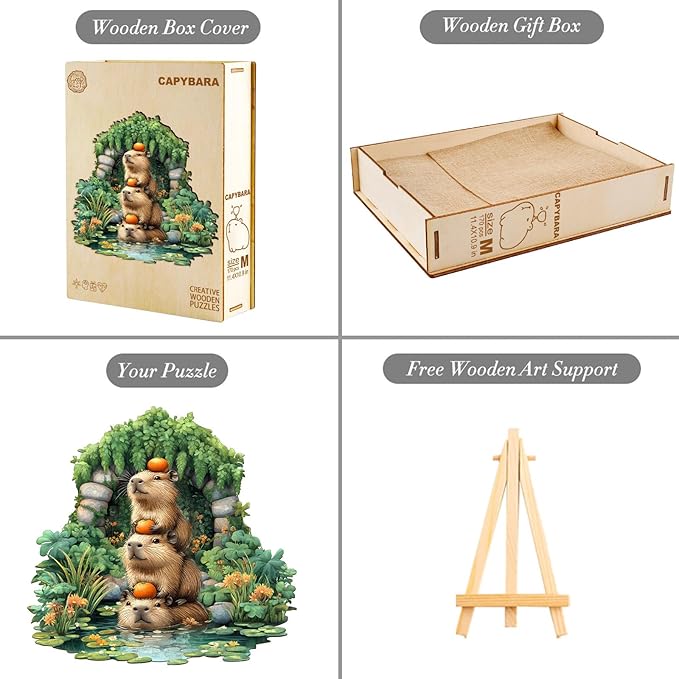 Wooden Puzzles for Adults - 100 Pieces Capybara Wooden Puzzle - Unique Animal Shape Wood Cut Puzzles - Eco-Friendly Home Office Decor (S - 8.5 * 8.1in)