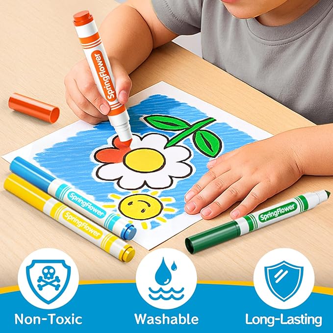 SpringFlower 240 Count Washable Markers Bulk, Markers Bulk Back to School Classroom Supplies In 12 Assorted Colors, Broad Tip for Kids, Classroom School Teacher Must Haves