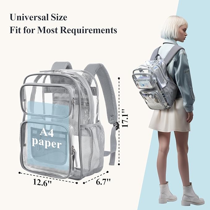 PACKISM Clear Backpack for School - 17 inch Large Heavy Duty Clear Bookbag, See Through PVC Backpacks (for age 12 above)