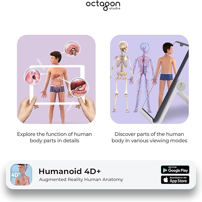 4D+ Augmented Reality Flashcards for Kids – Educational STEM Cards with Free App – Interactive Learning for Ages 4+ (Humanoid 4D+)
