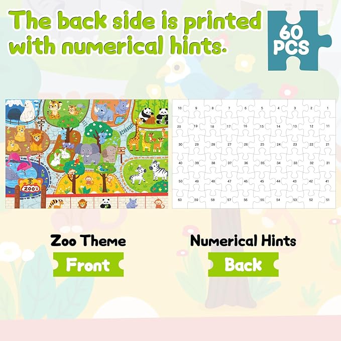 Floor Puzzle Children's Animal Puzzle Large Puzzle 60 Pieces Age 3-6 Years Old Children's Learning Preschool Education Development Toys 4-8 Old Boys and Girls Birthday Gifts