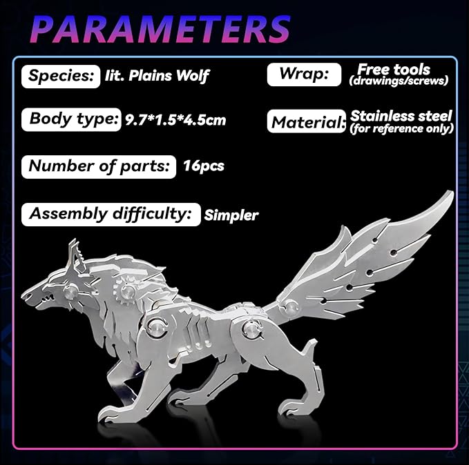 3D Metal Puzzles for Adults, Metal Model Kits for Adults, Mechanical Wolf Mechanical 3D Puzzle Stainless DIY Gifts for Men Women Home Decor Art Craft Gifts Toys.