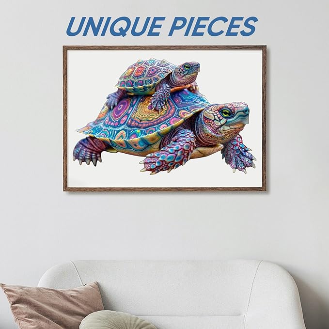 Wooden Jigsaw Puzzle, 200 Pcs Unique 3D Shape Jigsaw Puzzles, Wood Puzzle Gift Box Packing, Medium Size Letter, Creative Gift for Adults and Kids, Fun Challenging (200PCS, Turtle)