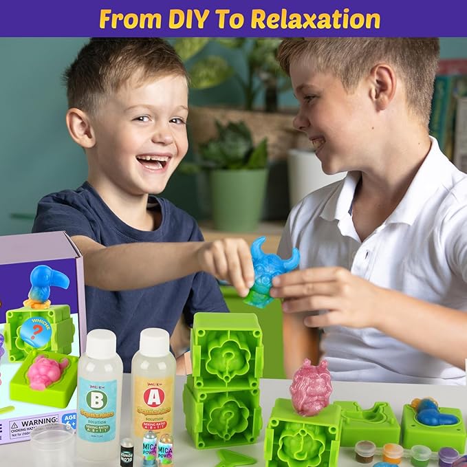 DIY Squishy Making Kits,Creates 6 Animal Characters Craft Kit, Glow-in-The-Dark Silicone Squishy Toys for Kids Ages 6 and Up, Perfect for Stress Relief and Sensory Play (Animal)