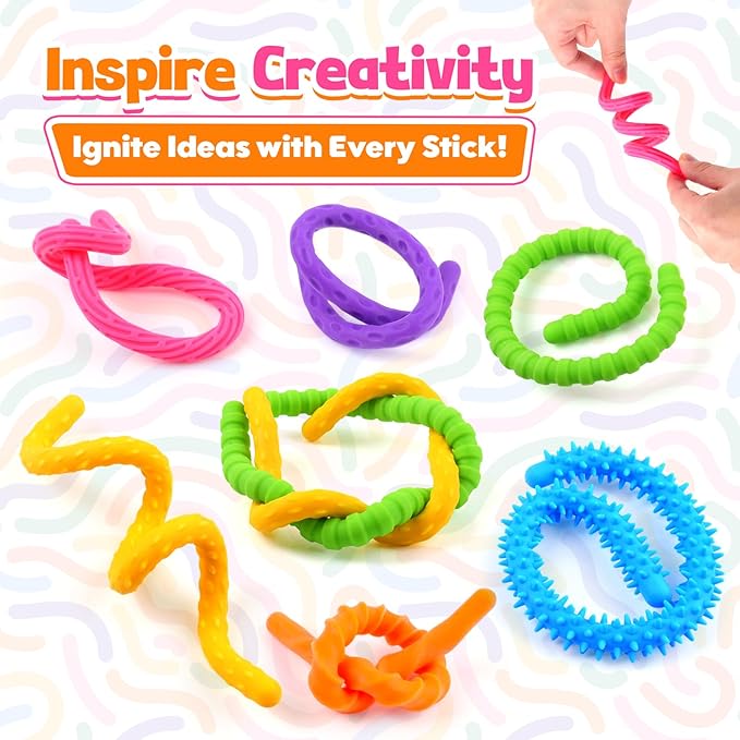 Fidget Toys Sensory Stick: Textured Silicone Sensory Toys for Kids 6 Pack, Stress Fidgets for Anxiety Relief Calming, Autism Classroom Must Haves, Calm Down Travel Toy for Boys Girls Adults