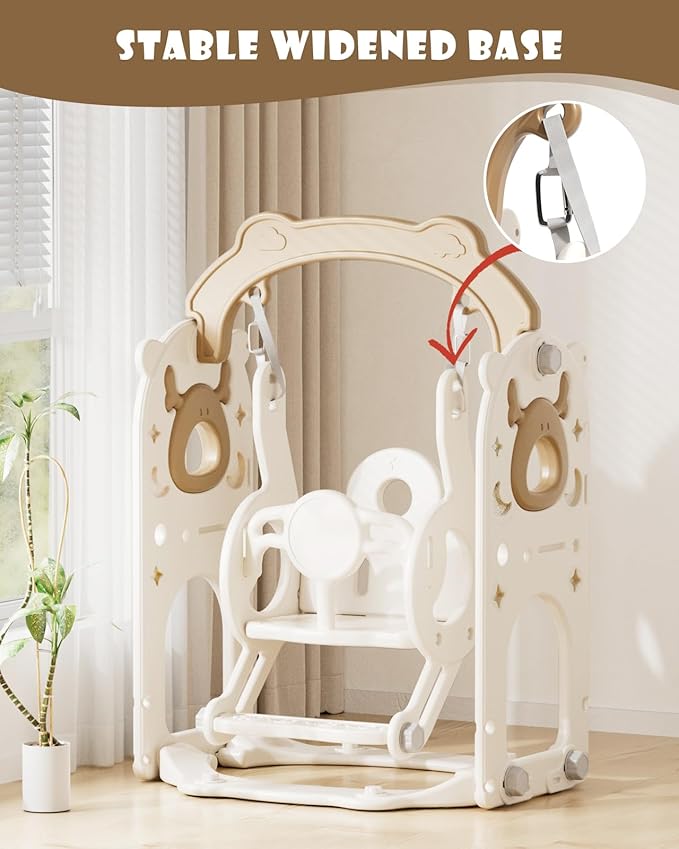 YUFU 13 in 1 Toddler Slide and Swing Set, Kids Slide for Toddlers Age 1-3, Toddler Playset with Golf Set, Basketball Hoop and Drawing Board, Outdoor Indoor Playground (Brown)