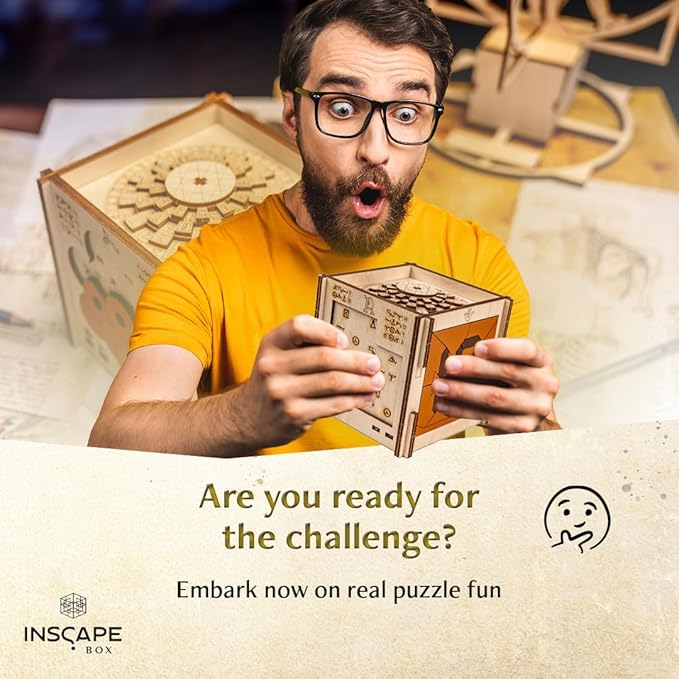 INSCAPE Da Vinci Puzzle Box - Escape Room in A Box for Adults - Cluebox - Mind Puzzles for Adults - Puzzle Boxes with Hidden Compartments - Puzzle Boxes for Adults - Wooden Puzzle Box