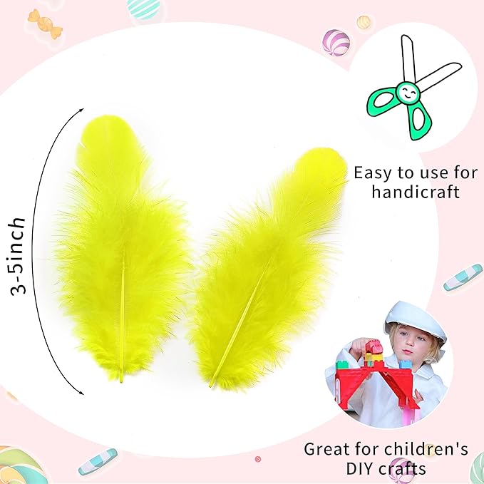 Soarer 300pcs Yellow Rooster Feathers Bulk - 3-5inch Craft Feathers for Wedding Home Party, Dream Catcher Supplies and DIY Crafts(Yellow)