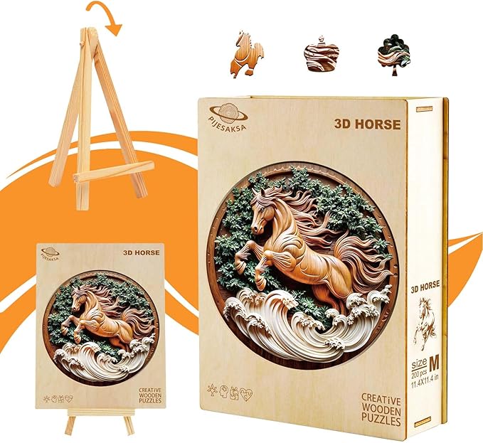 Wooden Puzzles for Adults - Flat Puzzle with 3D Visual Effect Horse Puzzle, Unique Shape Animal Wooden Puzzle, Unique Gift Ideas, Wood Puzzles Adult, Wall Art Puzzle Canvas (S-8.5 * 8.5in-100 Pieces)