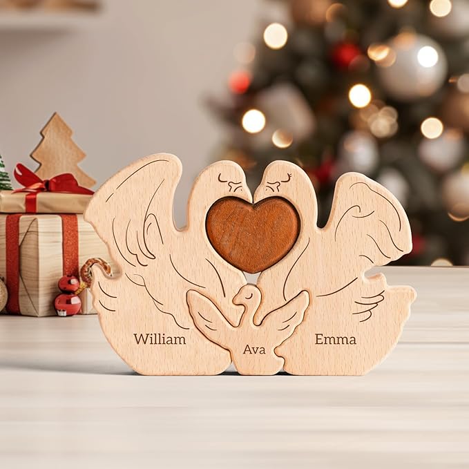 Wooden Swan Family Puzzle, Personalized Puzzles with 2-5 Names, Mothers Day Birthday Personalized Gifts for Mom Dad Kids Boys Girls Grandma Toddler, Christmas Thanksgiving Decor