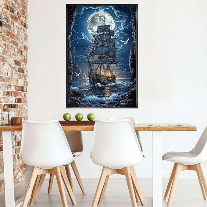 Sailboat Jigsaw Puzzles 1000 Pieces,Moon Sailboat Jigsaw Puzzles Moonlit Voyage 1000 Piece,Ocean Sea Sailing Ship Puzzles,Fantasy Puzzles for Friends Family Activity Game Nights Gifts