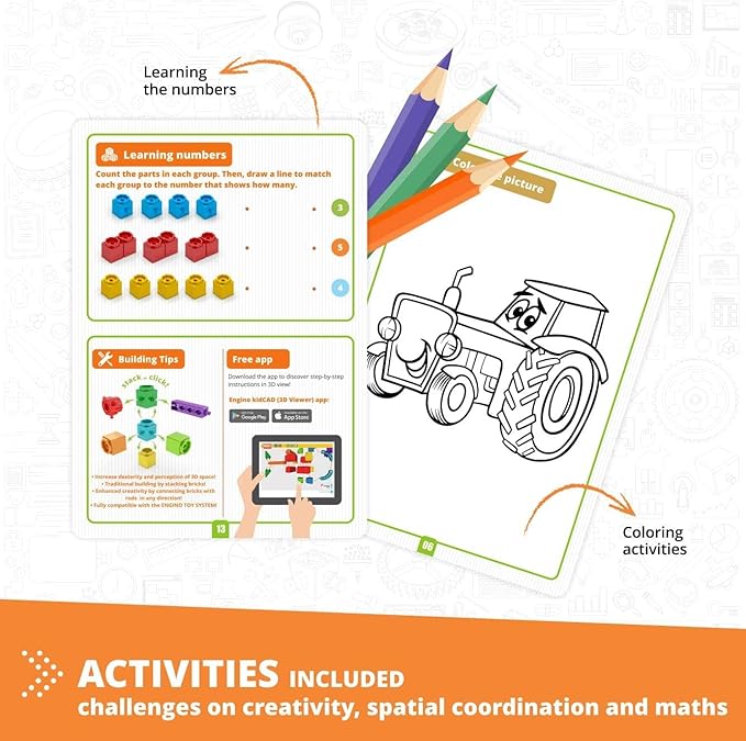 Engino STEAM Labs, Learning About Vehicles, STEAM Kit for Ages 3+, Building Blocks, STEM Kit for Girls & Boys, Learning & Education Toys, Kindergarden Toys (5 Models)