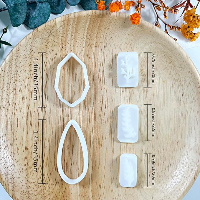 5pcs Leaf Texture Polymer Clay Cutters – Clay Cutters for Earrings, Geometric Teardrop Shape Clay Tools, Clay Molds for Polymer Clay Jewelry DIY