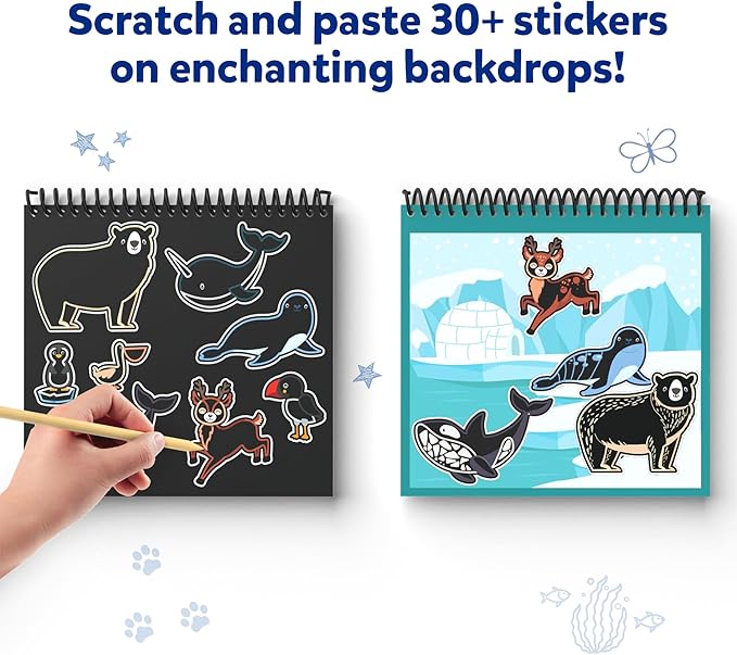 Skillmatics Scratch Art Book for Kids - Animals, Craft Kits & Supplies, 30+ Scratch Stickers, Travel Toys, DIY Kit, Gifts for Boys & Girls Ages 3, 4, 5, 6, 7, 8