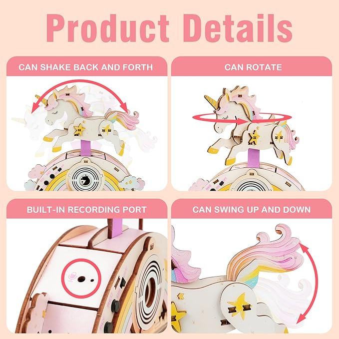 Kosmickiss 3D STEM Wooden Puzzles for Kids, 3D Wooden Models with Voice Recorder, Science STEM Building Kit Creative Craft Toys for Boys Girls Age 8-13 Years Education Birthday Gifts (Horse)