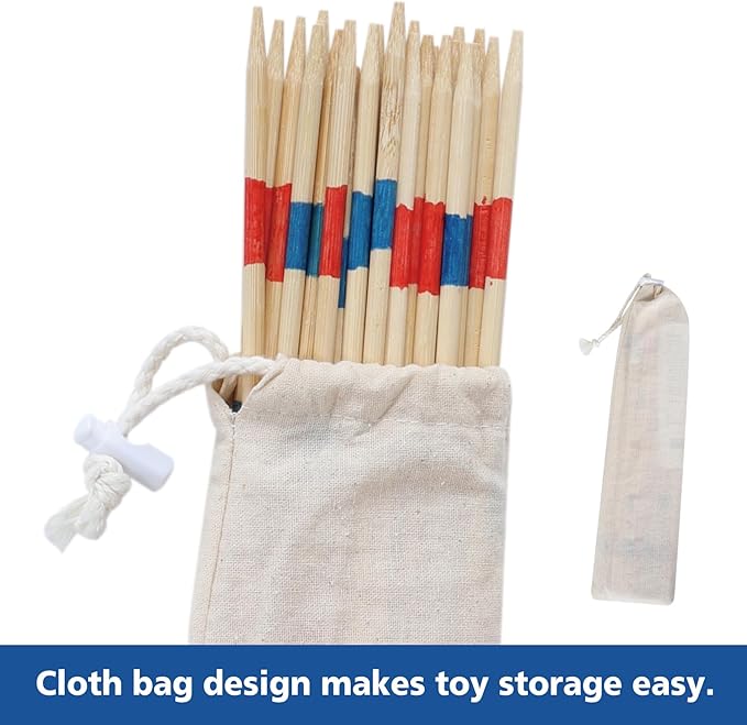 Bamboo Pick Up Sticks Game with 1 Cloth Bag, 41PCS 12 Inch Long, Fun Family Board Game for Adults and Kids