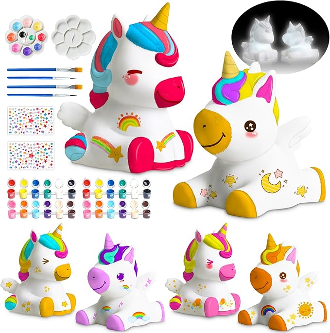 Paint Your Own Unicorn Lamp Kit 2pcs,DIY Unicorn Crafts Night Light, Arts & Crafts for Kids Ages 8-12, Painting Kit for Girls Boys Age 4 5 6 7 8+, Art Supplies Creative Gift for Birthday, Party