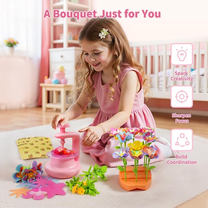 DIY Fabric Flower Bouquets Toys – Crafts for Girls, Arts and Crafts for Kids Ages 4-8 8-12, Perfect Holiday Party Activity Toy, Birthday Gifts for Girl (Blue)