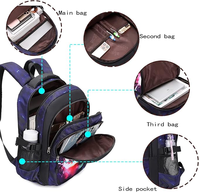 Asge Backpack for School Boys Backpacks for Kids Camo Bookbag for Middle School Bags Waterproof Travel Back Pack(Purple)