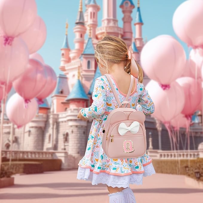 KKXIU Girls Initial Bowknot Cute Mini Backpack for Toddler, Travel Small Girl Backpacks, Personalized Trendy Stuff Gift for Little Girls and Kids(Q, Pink)