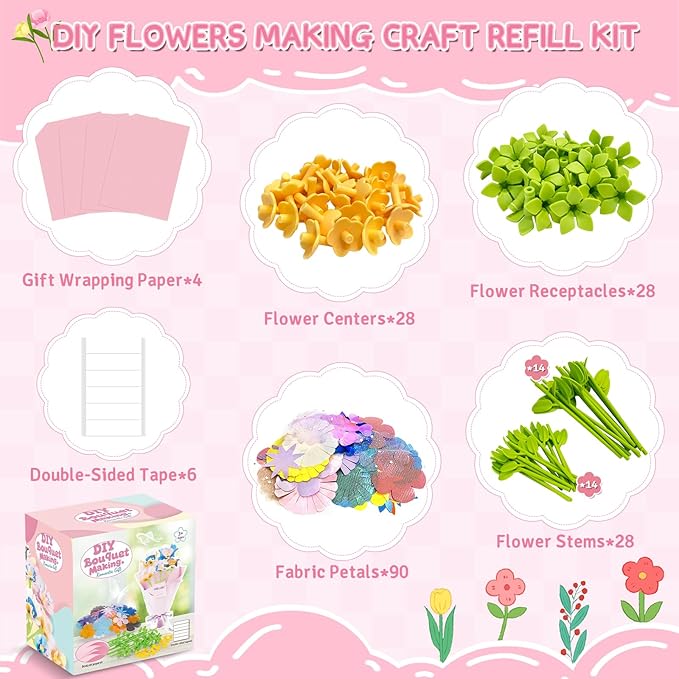 JUMP PASS BY DIY Fabric Flower Bouquets Toys Refill Kit - Arts & Crafts Toy Accessories-Flower Press Kit Accessories