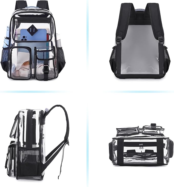 Clear Backpack for School,Heavy Duty PVC Transparent Bookbag for Girls Stadium Approved See Through Backpack