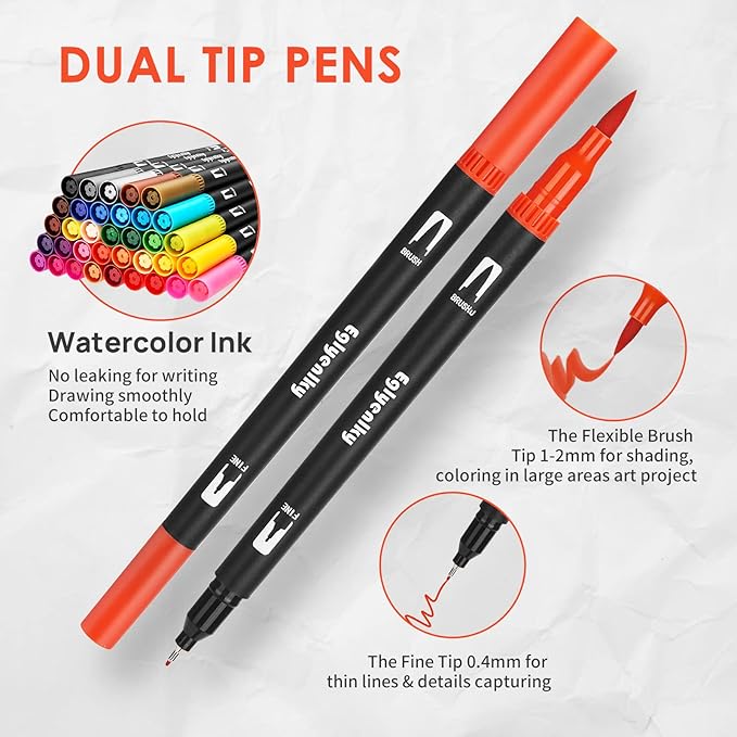 80 Markers Coloring Books for Adults, Dual Tip Brush Pens Watercolor Markers Set with Fine and Brush Tip for Kid Adult Artist Coloring Art Pens