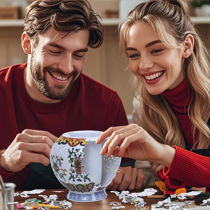 LED Flower Puzzle Vase for Adults, 200-Piece 3D Puzzle Vases for Home and Office Decor, Unique Flower Vase for Living Room & Bedroom, Creative Crafts for Adults (Yz001)