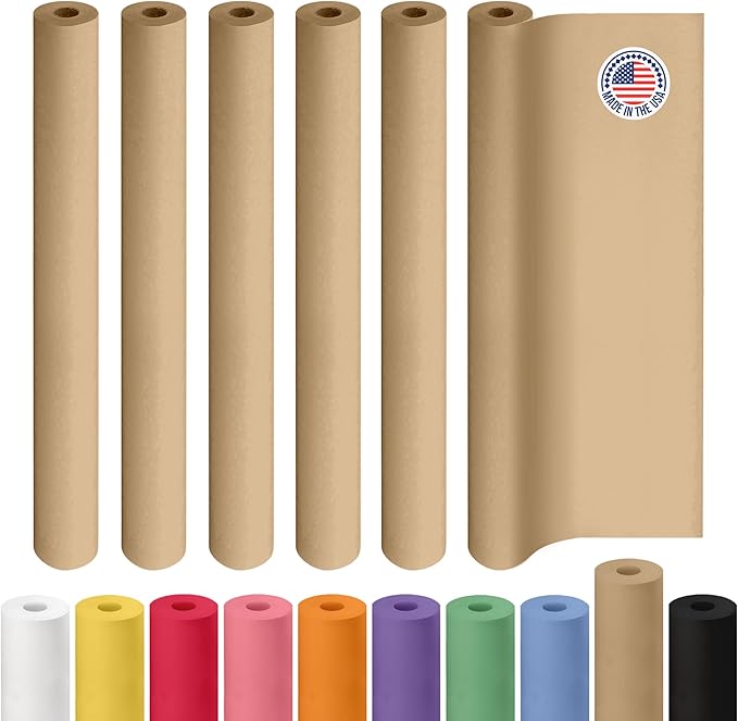 Brown Kraft Paper Roll 48" x 2160" (180 feet), Pack of 6 - USA-Made Brown Wrapping Paper 30lb Thickness for Packing, Moving, Shipping, Crafts/Arts - 100% Recycled Natural Material by IDL Packaging