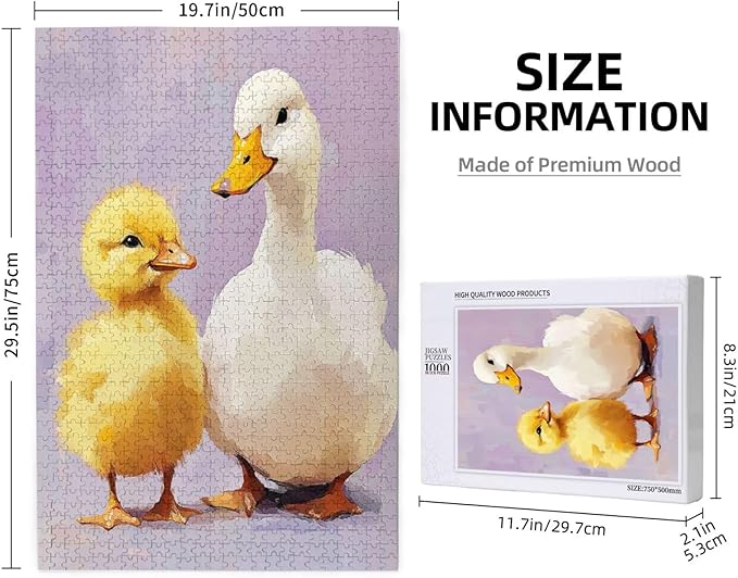 1000 Piece Wooden Jigsaw Puzzle for Adults,Adorable Chicks and Ducklings,Brain Training Challenge,Stress Relief Activity,Heartwarming Farmyard Artwork, Eco-Friendly Woodens Pieces